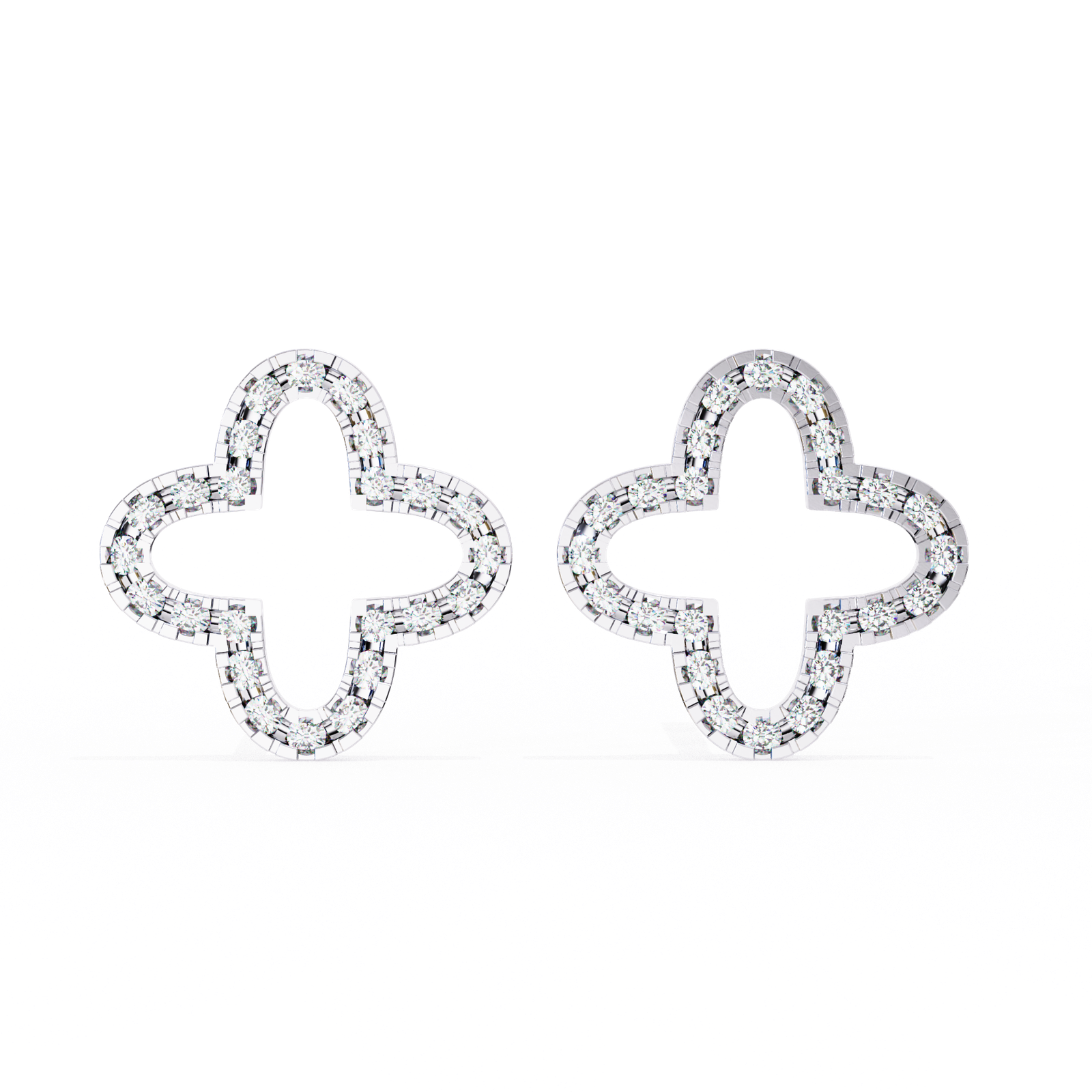 Diamond Clover Stud Earrings with Prong Setting