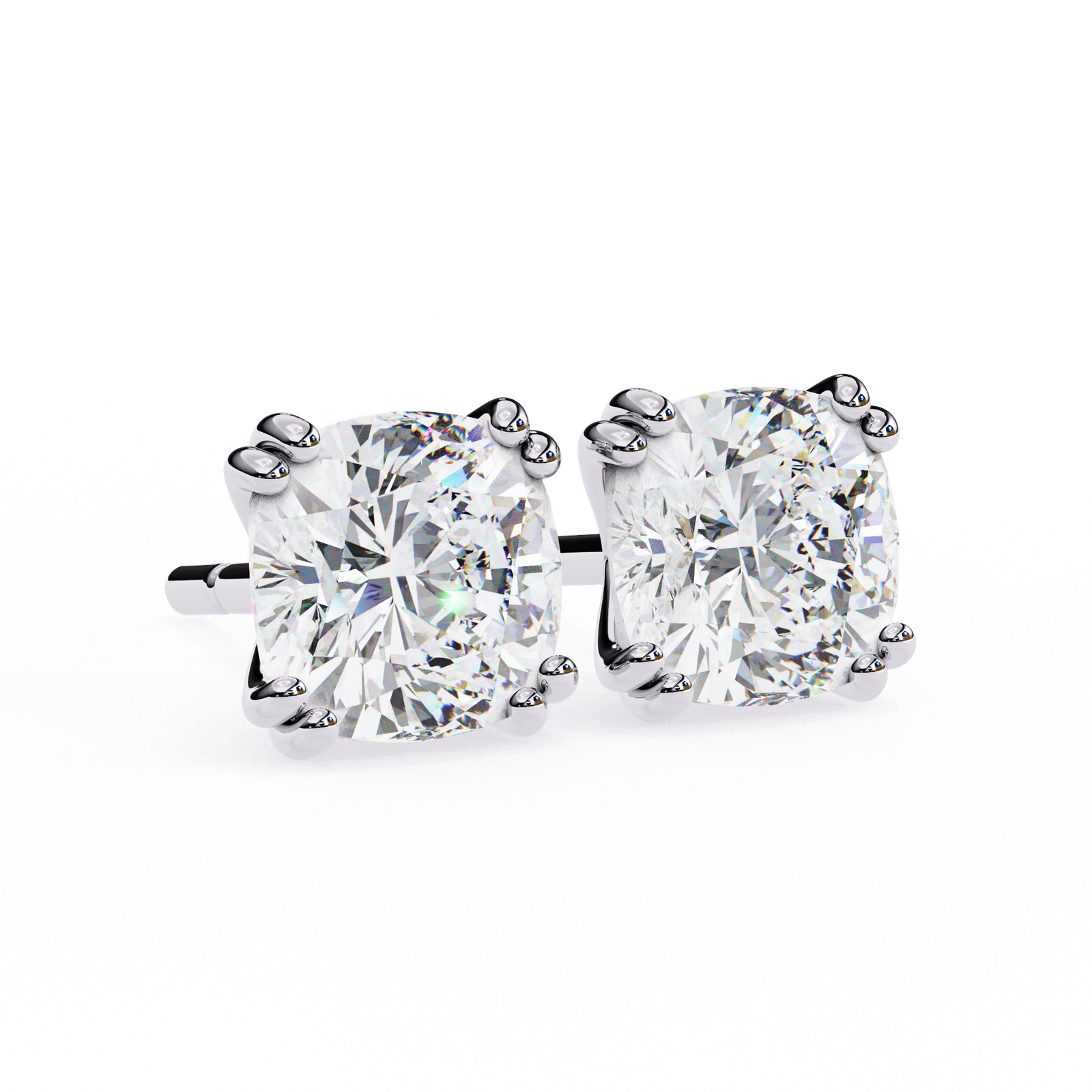 Cushion Cut Diamond Stud Earrings with Sleek 4-Prong Setting