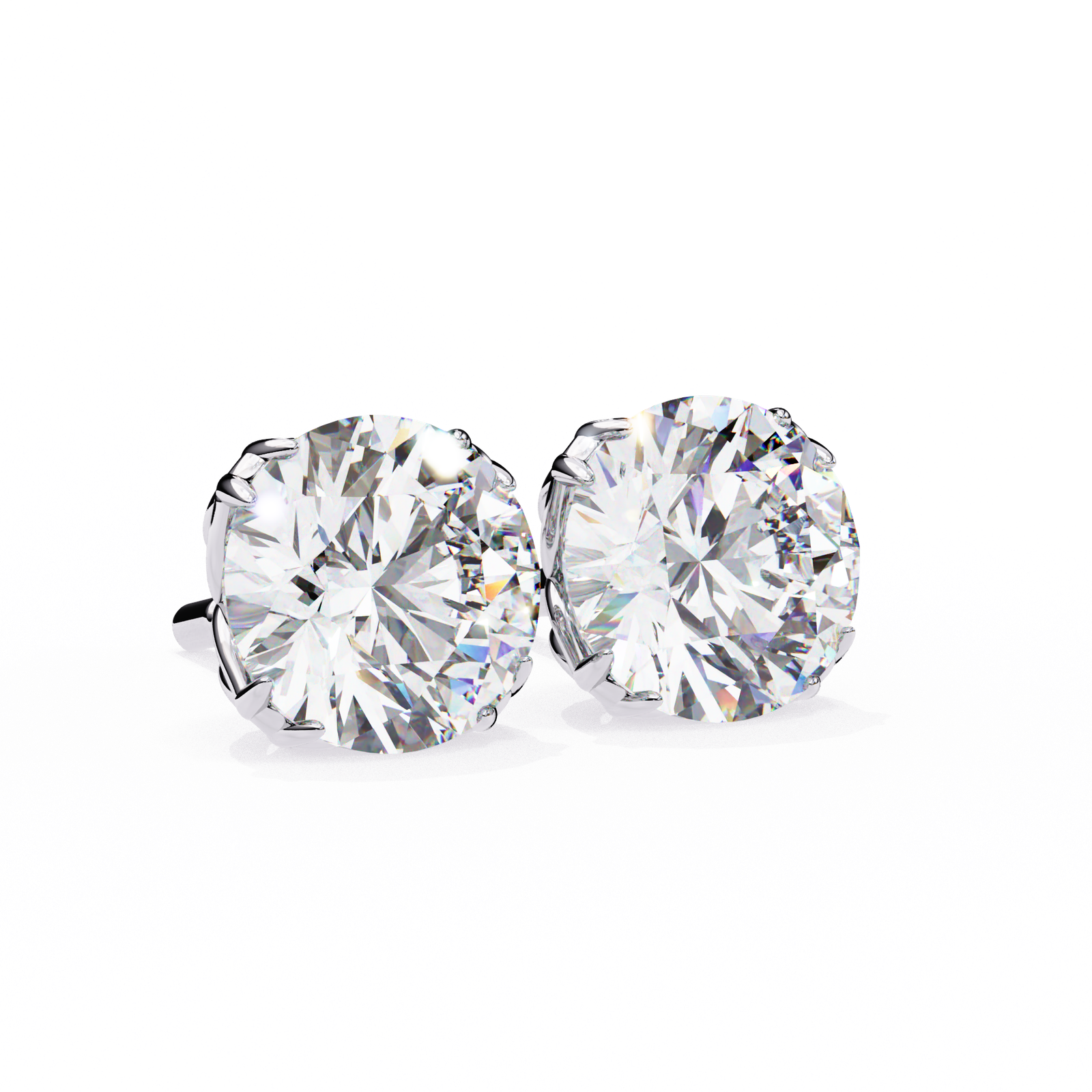 Round Diamond Stud Earrings with Scrollwork Setting